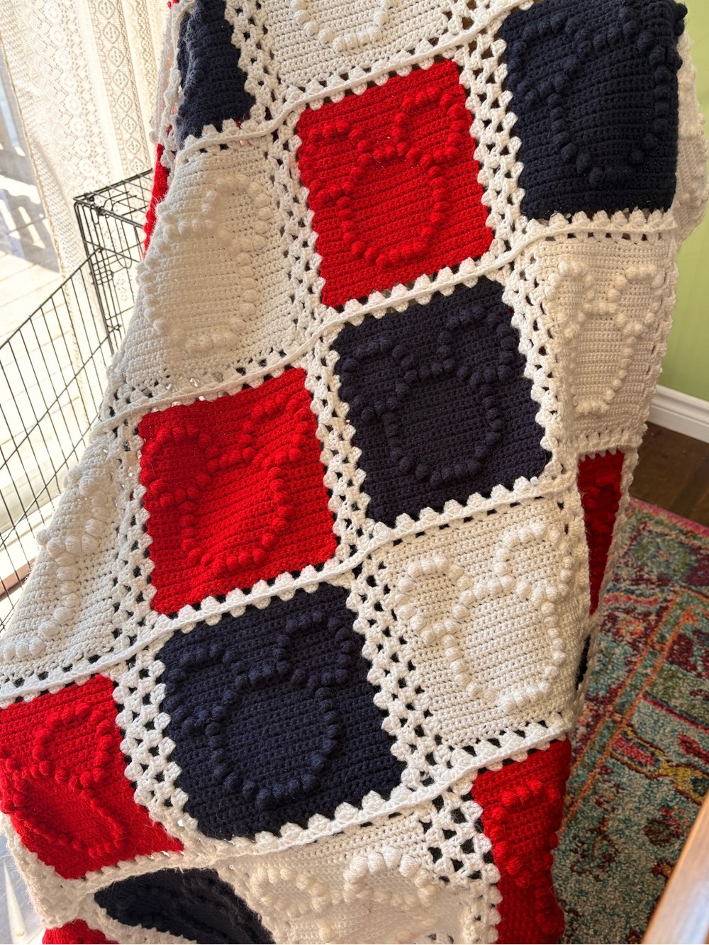 Handmade Crochet Mickey Mouse Quilt - Red, Navy, White